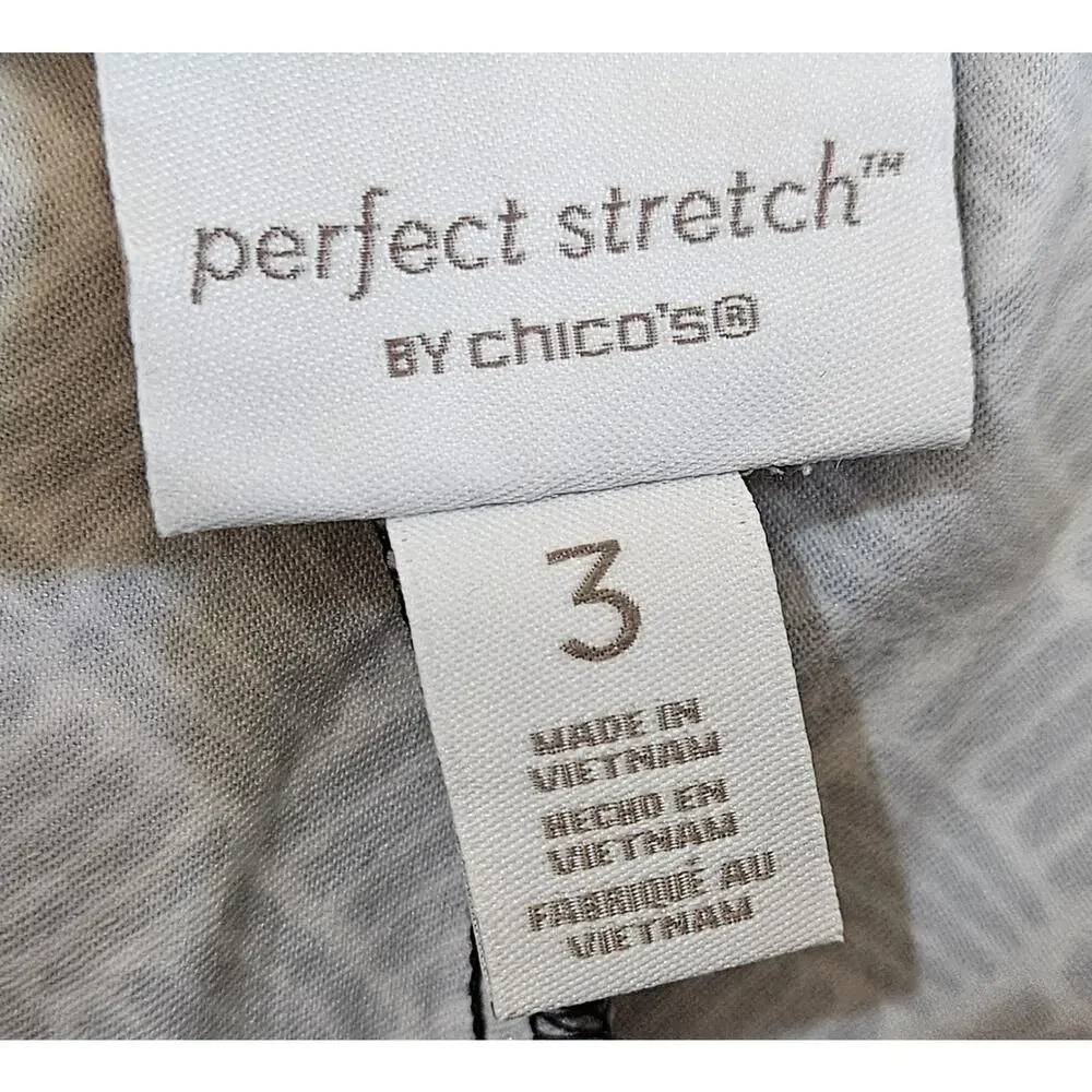CHICO'S 3 Women XL Crop Pants Perfect Stretch Black White Ankle Lace Up 36x20.5